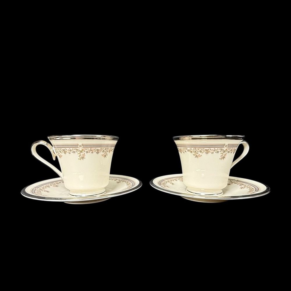 Lenox Lace Point Footed Tea Coffee Cups With Saucers Set‎ Of 2 Read